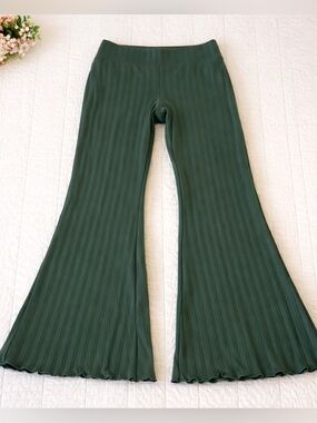 Offline Medium Ribbed Flared Pants Deep Forest Green Boho